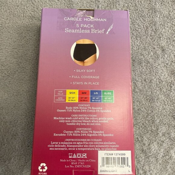 NEW Carole Hochman 5 Pack Women's L Seamless Brief  Underwear Black Nude - Picture 3 of 4